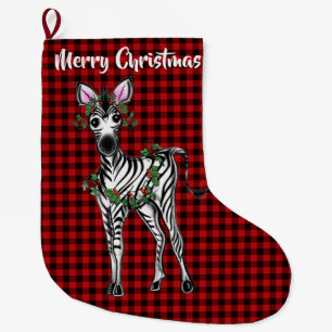 Festive Holiday Zebra, Holly Wreator, buffalo plai Grote Kerstsok
