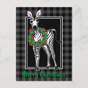 Festive Holiday Zebra Holly Wreator, grijs Briefkaart