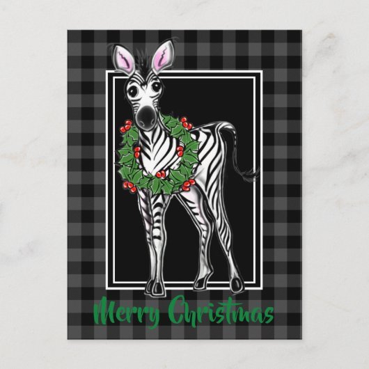 Festive Holiday Zebra Holly Wreator, grijs Briefkaart (Voorkant)