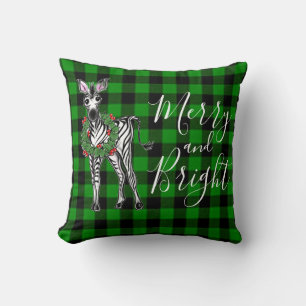 Festive Holiday Zebra, Holly Wreator, groene vlech Kussen