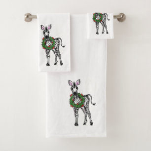 Festive Holiday Zebra illustratie, Holly met adem Bad Handdoek