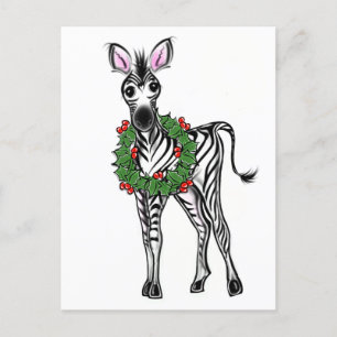 Festive Holiday Zebra illustratie, Holly met adem Feestdagenkaart