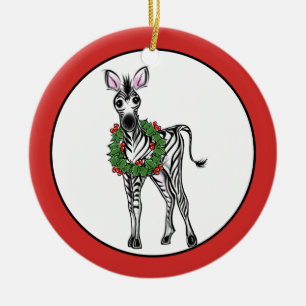Festive Holiday Zebra illustratie, Holly met adem Keramisch Ornament