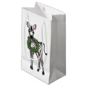 Festive Holiday Zebra illustratie, Holly met adem Klein Cadeauzakje (Voorkant Gekanteld)