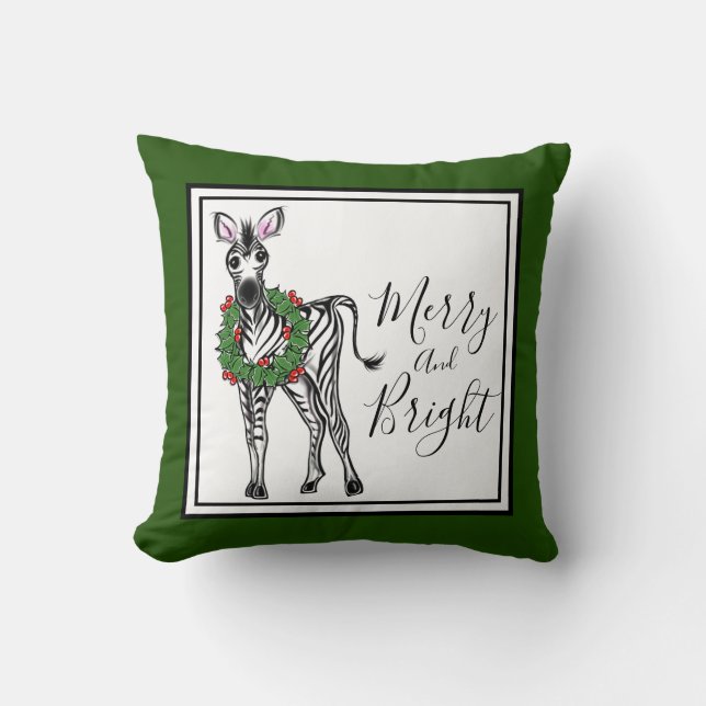 Festive Holiday Zebra illustratie, Holly met adem Kussen (Voorkant)