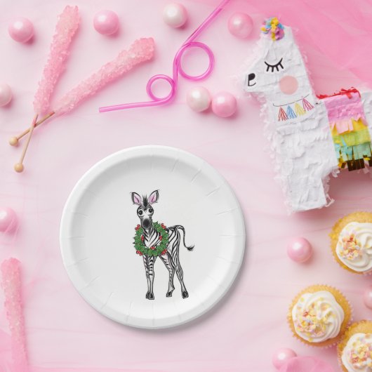Festive Holiday Zebra illustratie, Holly met adem Papieren Bordje (Feest)