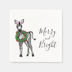 Festive Holiday Zebra illustratie, Holly met adem Servet