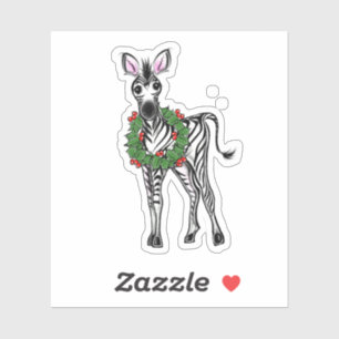 Festive Holiday Zebra illustratie, Holly met adem Sticker