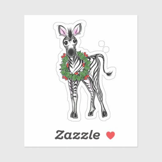 Festive Holiday Zebra illustratie, Holly met adem Sticker (Vel)