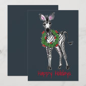 Festive Holiday Zebra Illustration, Holly Wreator Feestdagenkaart (Voorkant / Achterkant)