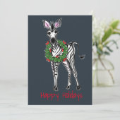 Festive Holiday Zebra Illustration, Holly Wreator Feestdagenkaart (Staand voorkant)