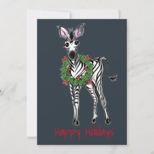 Festive Holiday Zebra Illustration, Holly Wreator Feestdagenkaart