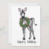 Festive Holiday Zebra Illustration, Holly Wreator Feestdagenkaart (Voorkant)