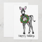 Festive Holiday Zebra Illustration, Holly Wreator Feestdagenkaart (Voorkant / Achterkant)