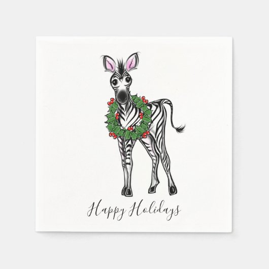 Festive Holiday Zebra met Holly Wreate Servet (Voorkant)