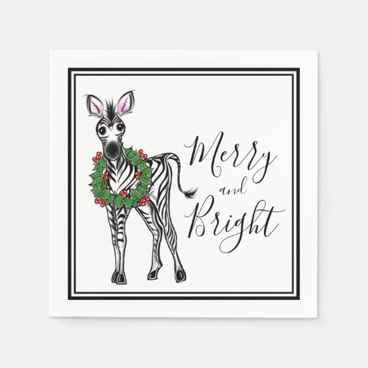 Festive Holiday Zebra met Holly Wreator Servet (Voorkant)
