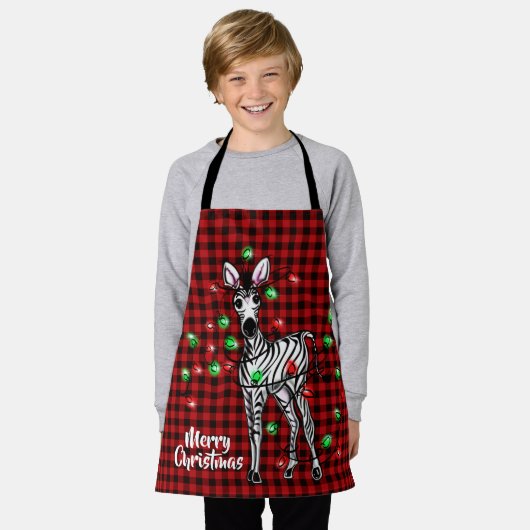 Festive Holiday Zebra, twijnend lichtbuffelvlecht Schort (Gedragen)