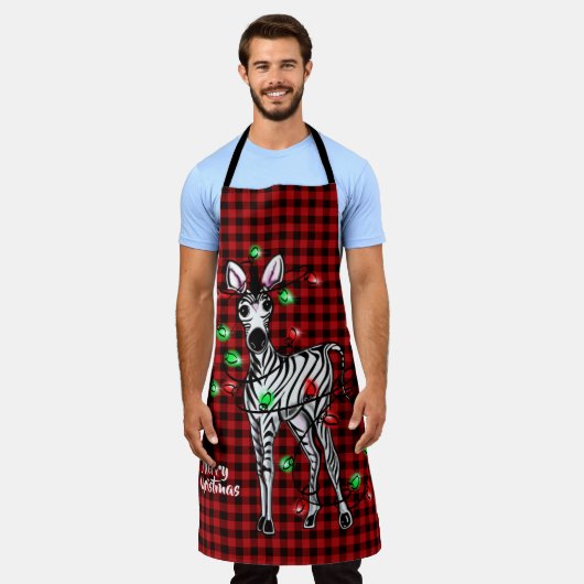 Festive Holiday Zebra, twijnend lichtbuffelvlecht Schort (Gedragen)