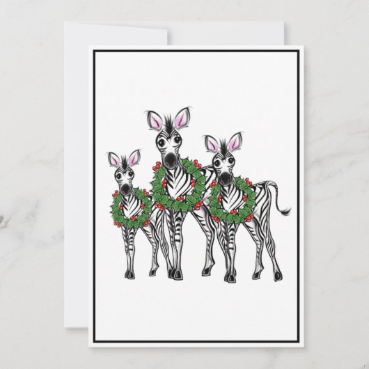 Festive Holiday Zebras, Holly Wreath, Cheers Feestdagenkaart (Voorkant)