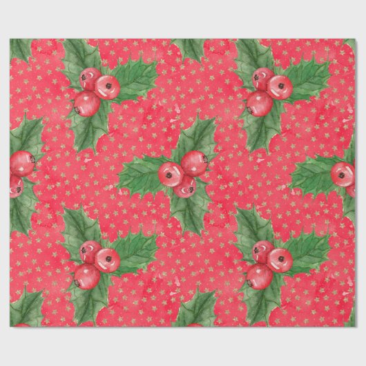 Festive Holly Berries Cadeaupapier (Vlak)