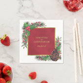 Festive Holly Berries & Pine Holiday Wedding Servet (Insitu)