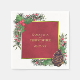 Festive Holly Berries & Pine Holiday Wedding Servet