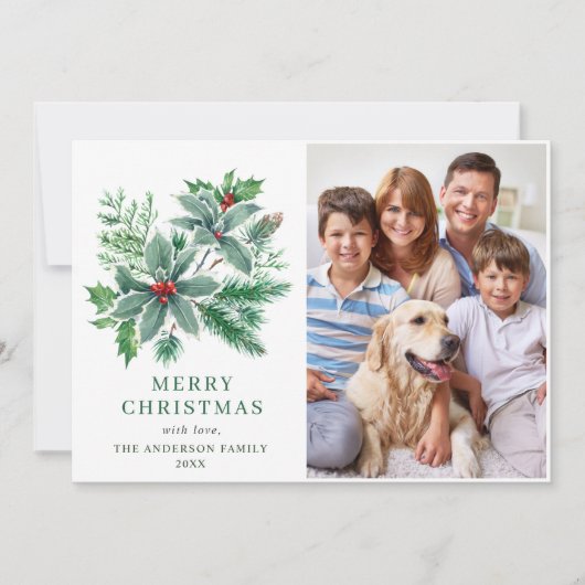 Festive Holly Berry 2 PHOTO kerstgroet Feestdagenkaart (Voorkant)