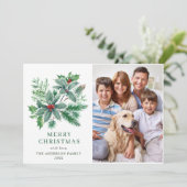 Festive Holly Berry 2 PHOTO kerstgroet Feestdagenkaart (Staand voorkant)