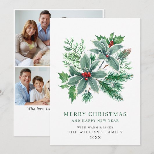 Festive Holly Berry 3 PHOTO kerstgroet Feestdagenkaart (Voorkant / Achterkant)