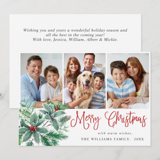 Festive Holly Berry 3 PHOTO kerstgroet Feestdagenkaart (Voorkant / Achterkant)