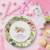 Festive Holly Berry and Evergreen Christmas Papieren Bordje (Feest)