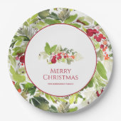 Festive Holly Berry and Evergreen Christmas Papieren Bordje (Voorkant)