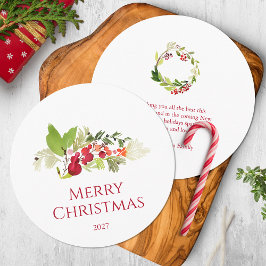 Festive Holly Berry and Evergreen Watercolor Kaart