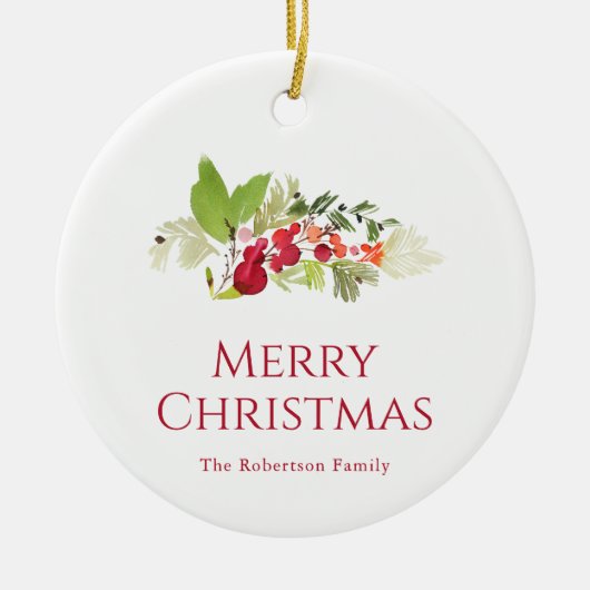 Festive Holly Berry and Evergreen Watercolor Keramisch Ornament (Voorkant)