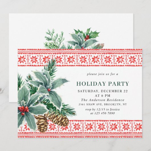 Festive Holly Berry Branch Holiday Kerstmis Kaart (Voorkant / Achterkant)