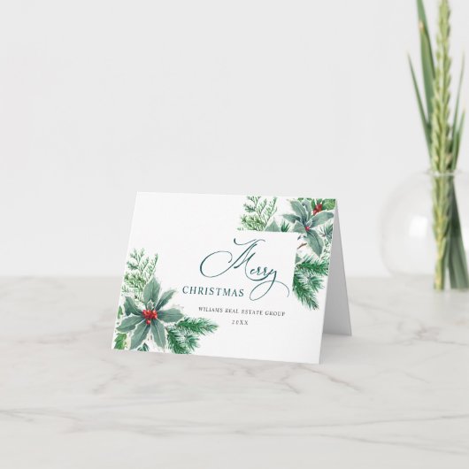 Festive Holly Berry Branch kerstbusiness Corporate Feestdagen Kaart (Voorkant)