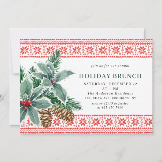 Festive Holly Berry CHRISTMAS HOLIDAY BRUNCH Kaart (Voorkant)