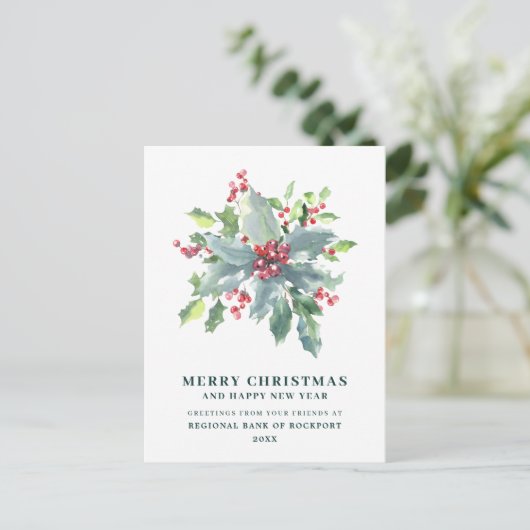 Festive Holly Berry Corporate kerst Briefkaart (Staand voorkant)