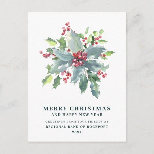 Festive Holly Berry Corporate kerst Briefkaart (Voorkant)
