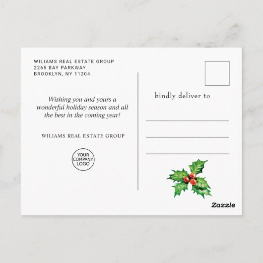 Festive Holly Berry Corporate Kerstfeestdag Briefkaart (Achterkant)