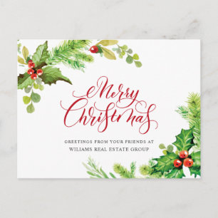 Festive Holly Berry Corporate Kerstfeestdag Briefkaart
