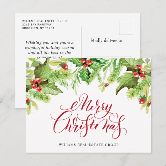 Festive Holly Berry Corporate Kerstfeestdag Po Briefkaart (Voorkant / Achterkant)