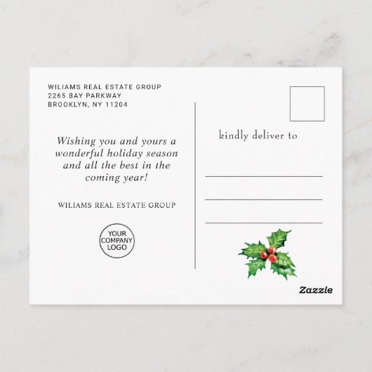 Festive Holly Berry Corporate Kerstfeestdag Po Briefkaart (Achterkant)