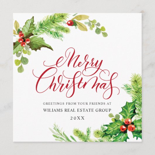 Festive Holly Berry Corporate Kerstgroet Feestdagenkaart (Voorkant)