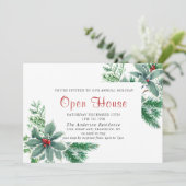 Festive Holly Berry Holiday Kerstmis Open House Kaart (Staand voorkant)