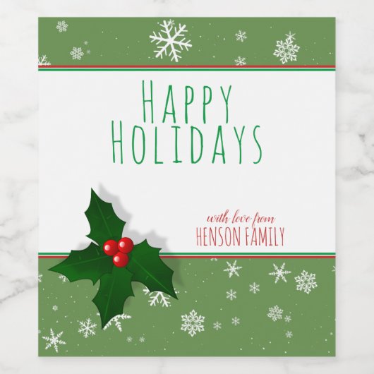 Festive Holly Berry kerkerst Wijn Etiket (Enkel label)