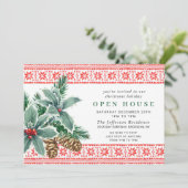 Festive Holly Berry kerst HOLIDAY OPEN HUUSE Kaart (Staand voorkant)