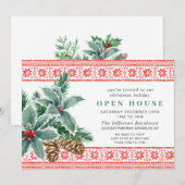 Festive Holly Berry kerst HOLIDAY OPEN HUUSE Kaart (Voorkant / Achterkant)