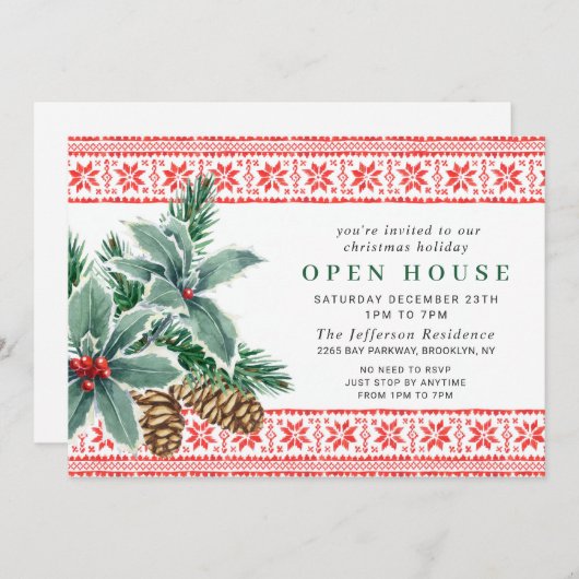 Festive Holly Berry kerst HOLIDAY OPEN HUUSE Kaart (Voorkant / Achterkant)