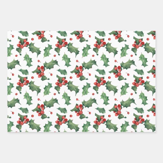 Festive Holly Berry kerst Inpakpapier Vel (Voorkant)